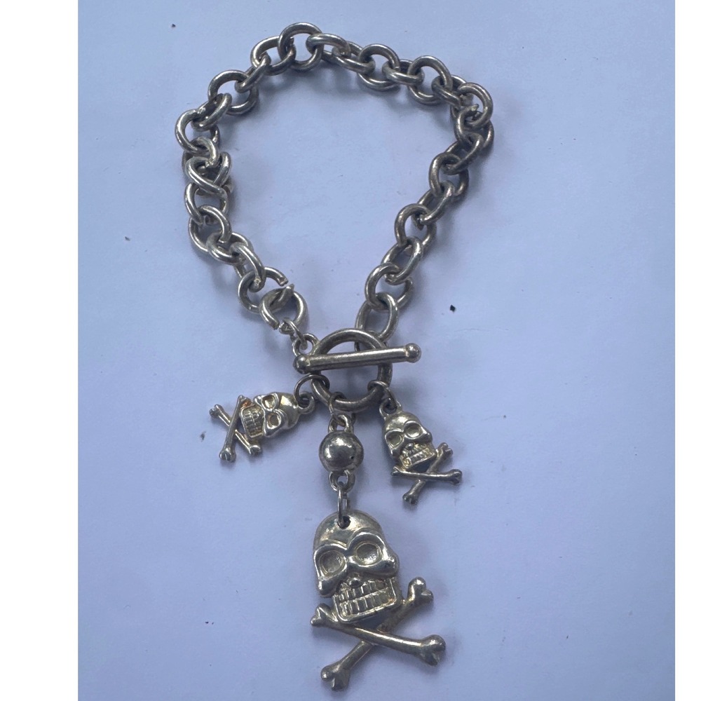 Unbranded Skull Crossbones Charm Bracelet Silver Good Edgy Toggle